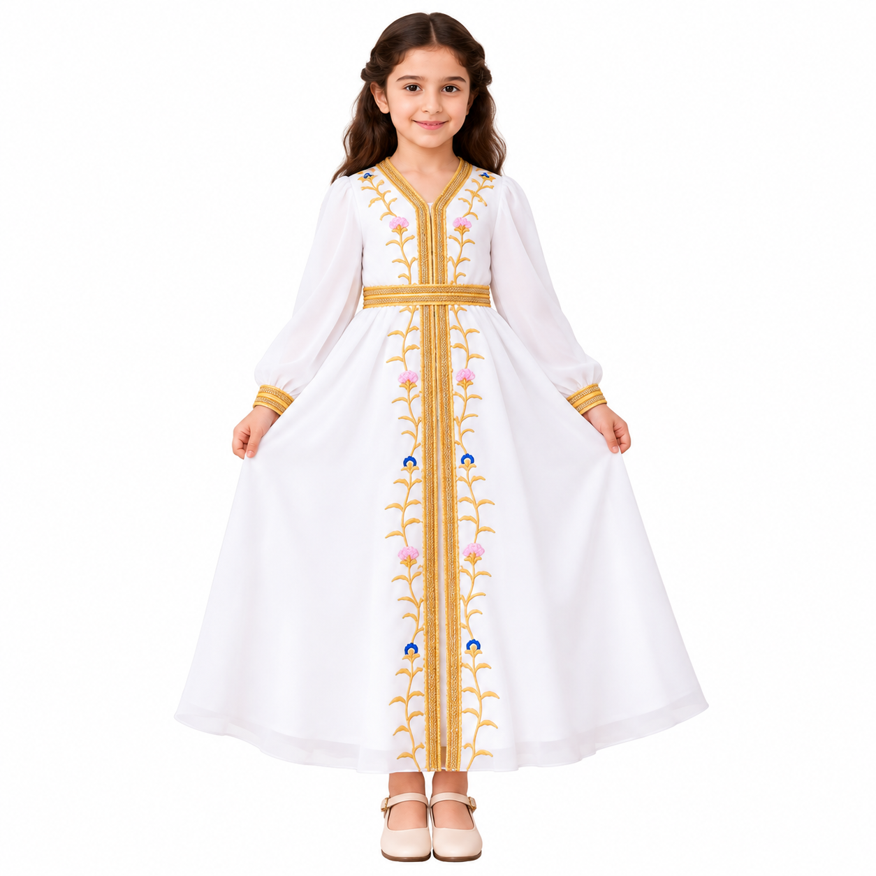 Lil Cloud Threads - Girl's Embroidered Long Sleeves Maxi Dress