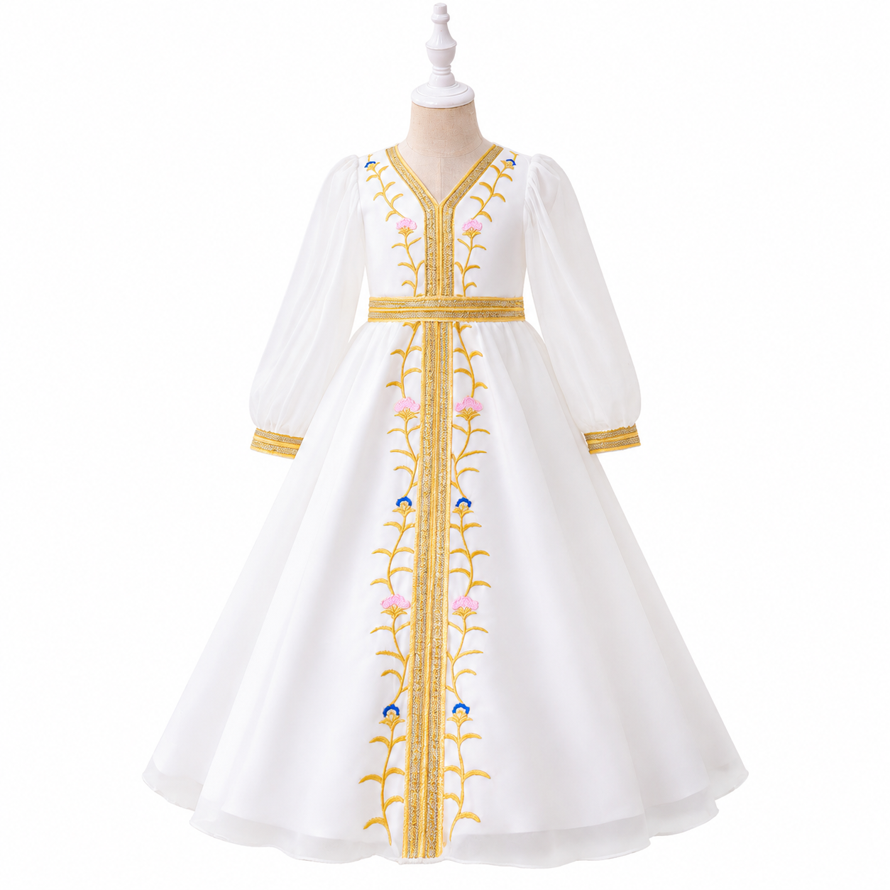 Lil Cloud Threads - Girl's Embroidered Long Sleeves Maxi Dress