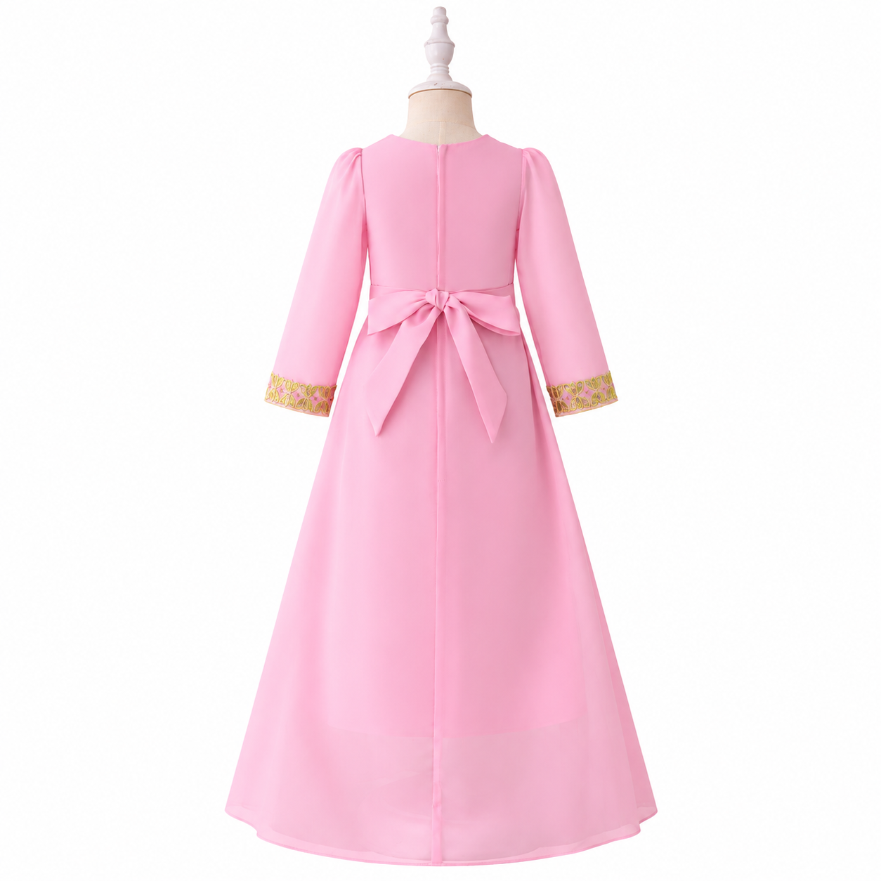 Lil Cloud Threads - Girl's Floral Embroidered Lace Trim Party Abaya Gown - Pink