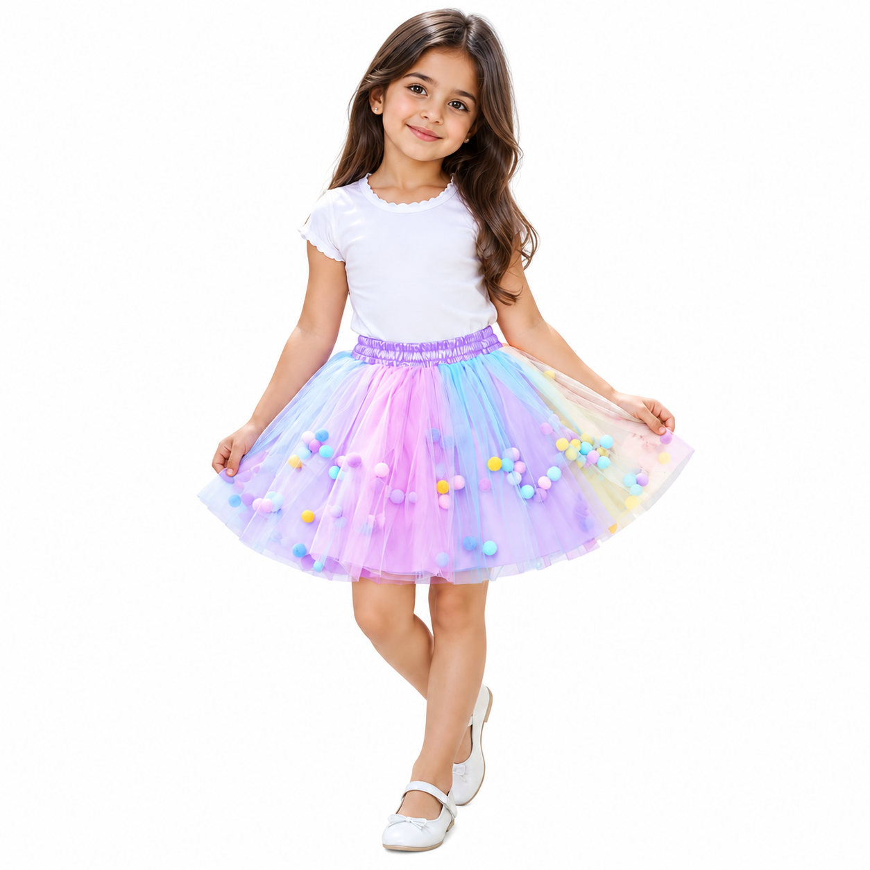 Lil Cloud Threads Girls' Tulle Tutu Skirt - Light Rainbow Colors - Multicolor