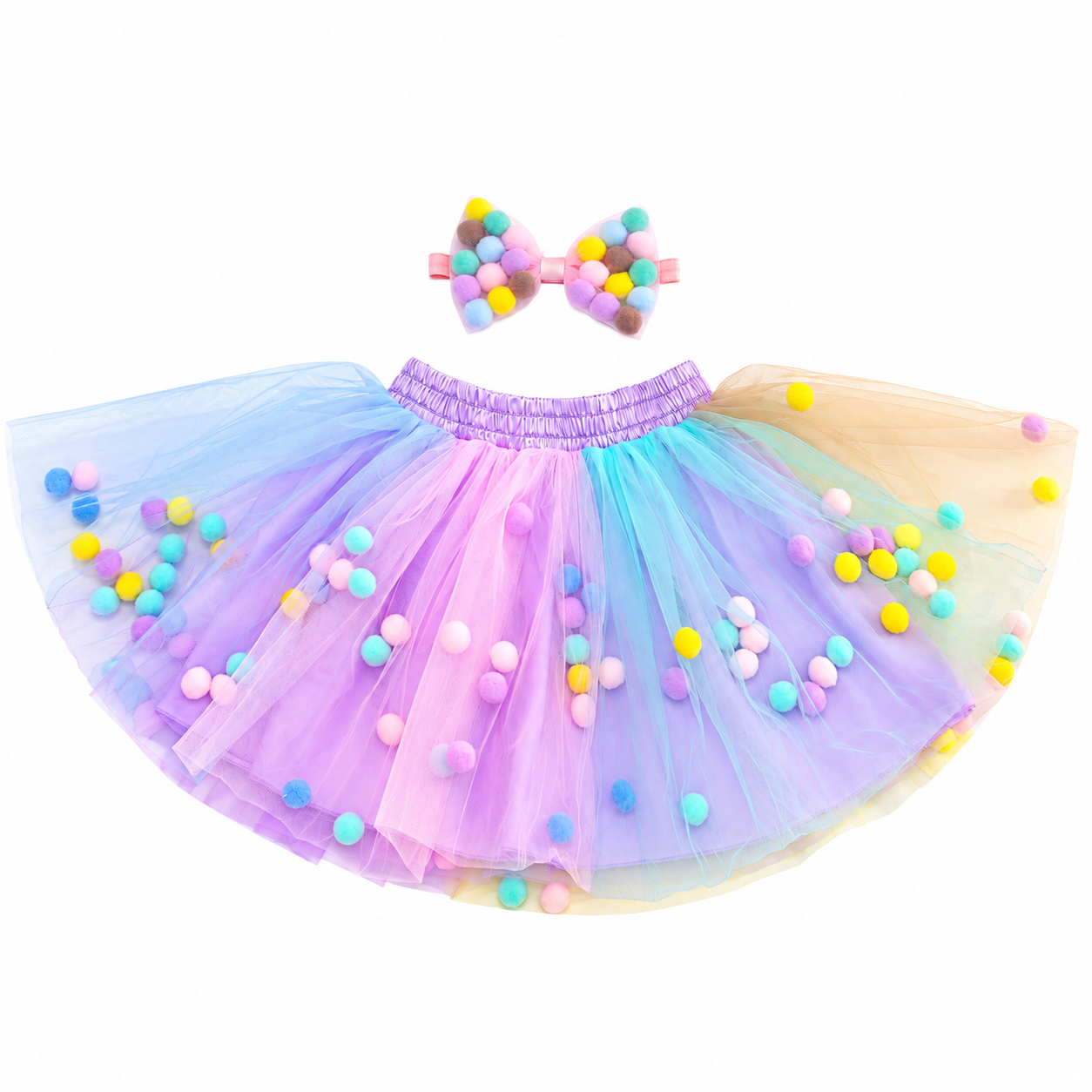 Lil Cloud Threads Girls' Tulle Tutu Skirt - Light Rainbow Colors - Multicolor