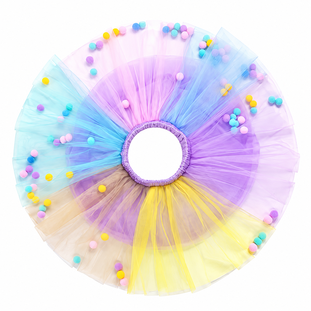 Lil Cloud Threads Girls' Tulle Tutu Skirt - Light Rainbow Colors - Multicolor