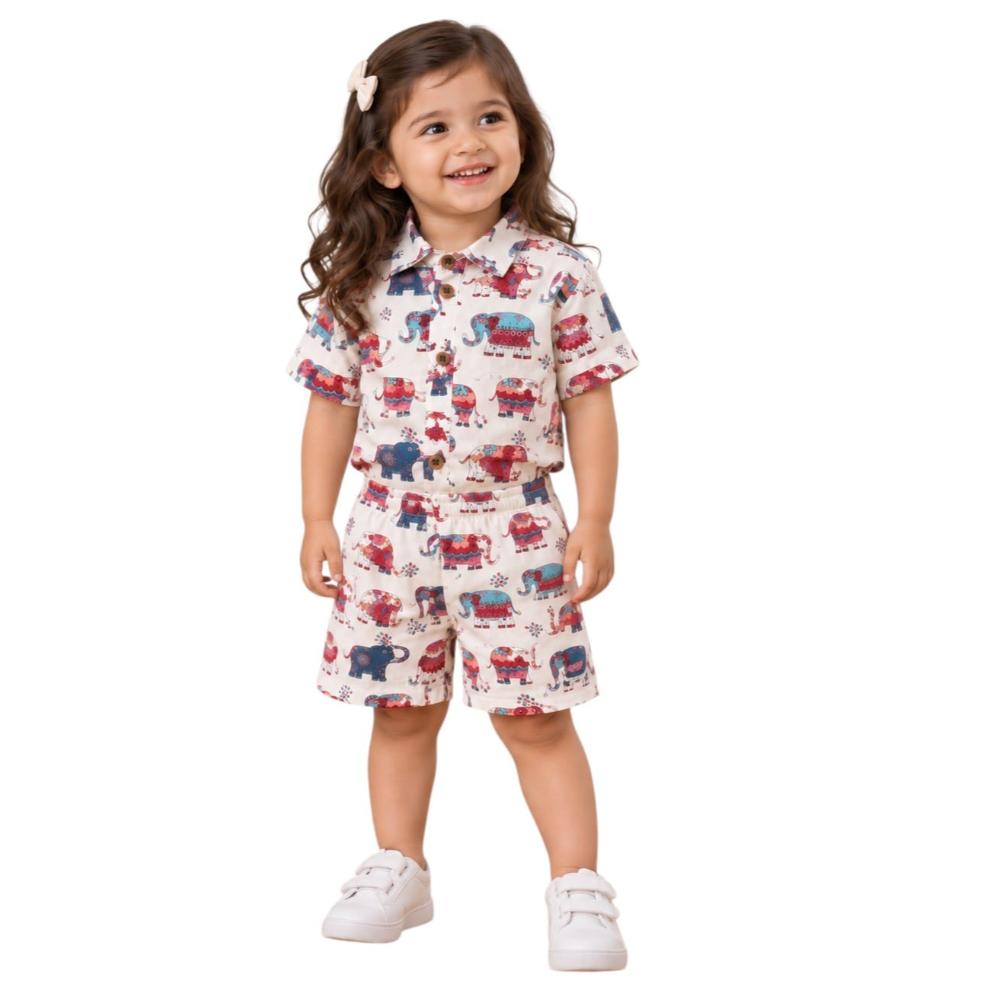 Matching Family Outfits - 2pc-Set - Jaipur Festival Print Unisex Shirt & Short Set - Multicolor
