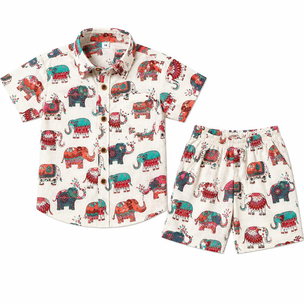 Matching Family Outfits - 2pc-Set - Jaipur Festival Print Unisex Shirt & Short Set - Multicolor