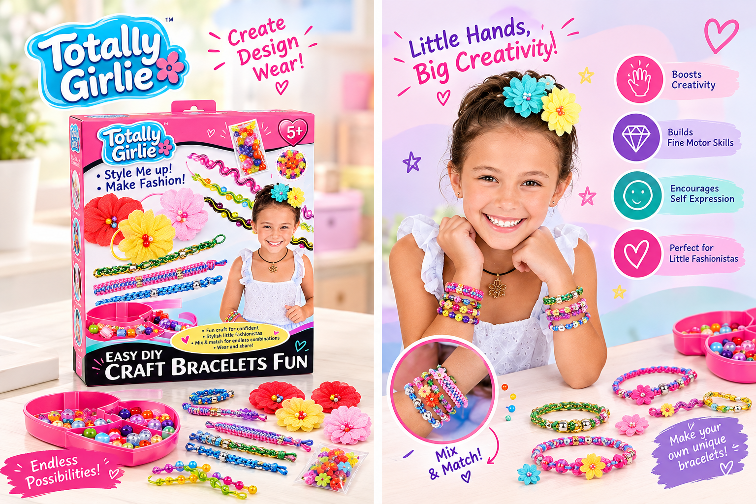 Totally Girlie - Easy DIY Craft Bracelets Fun - 6 Pcs