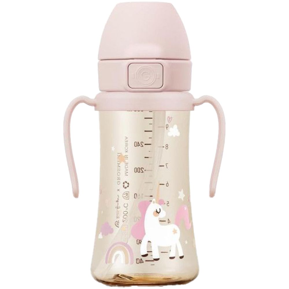 Grosmimi - Flip Top Spill Proof Sippy Cup With Stage 2 Straw - Unicorn - 300 ml
