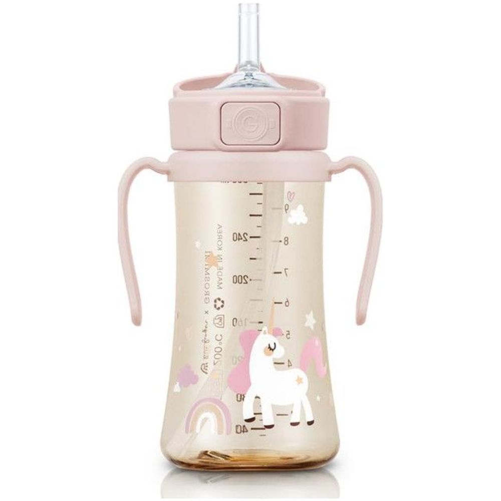 Grosmimi - Flip Top Spill Proof Sippy Cup With Stage 2 Straw - Unicorn - 300 ml