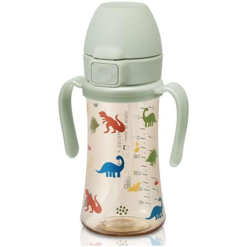 Grosmimi - Flip Top Spill Proof Sippy Cup With Stage 2 Straw - Dinosaur - 300 ml