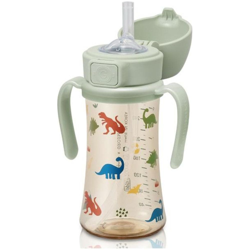 Grosmimi - Flip Top Spill Proof Sippy Cup With Stage 2 Straw - Dinosaur - 300 ml