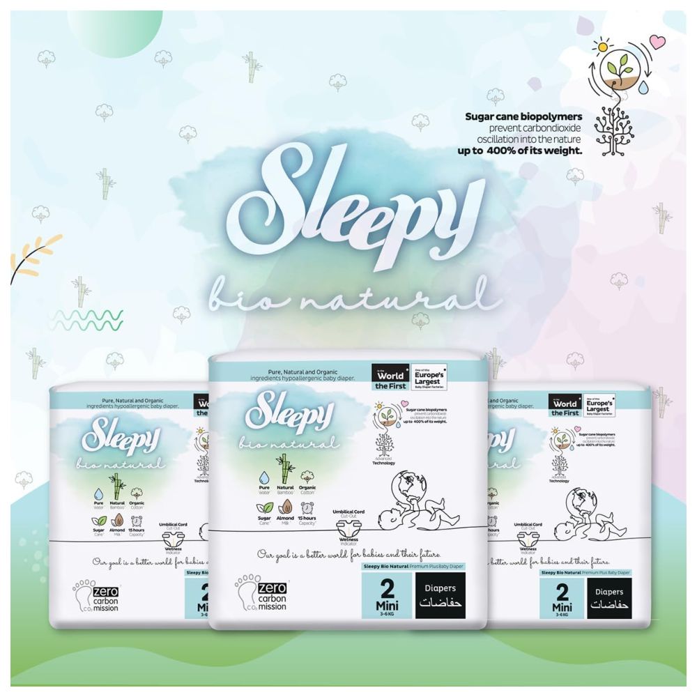 Sleepy - Bio Natural Premium Diapers - Size 2 - 3-6 Kg - 204 Count
