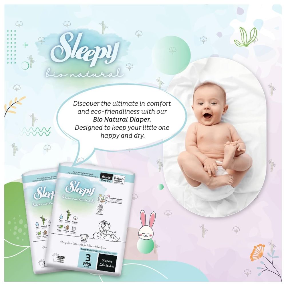 Sleepy - Bio Natural Premium Diapers - Size 3 - 4-9 Kg - 56 Count