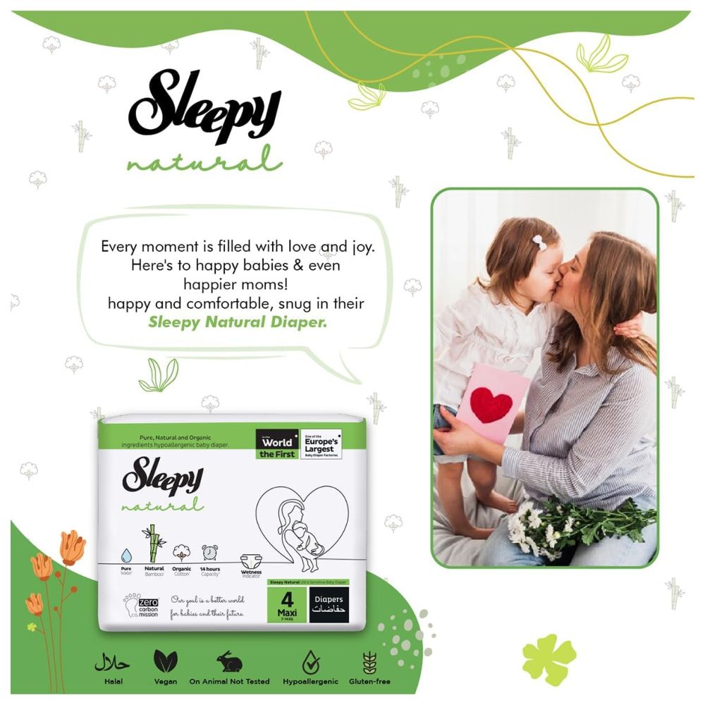 Sleepy - Natural Baby Dry Diapers - Size 4 - 7-14 Kg - 120 Count