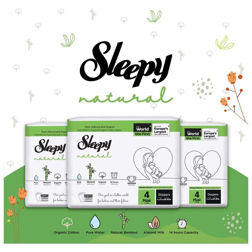 Sleepy - Natural Baby Dry Diapers - Size 4 - 7-14 Kg - 120 Count