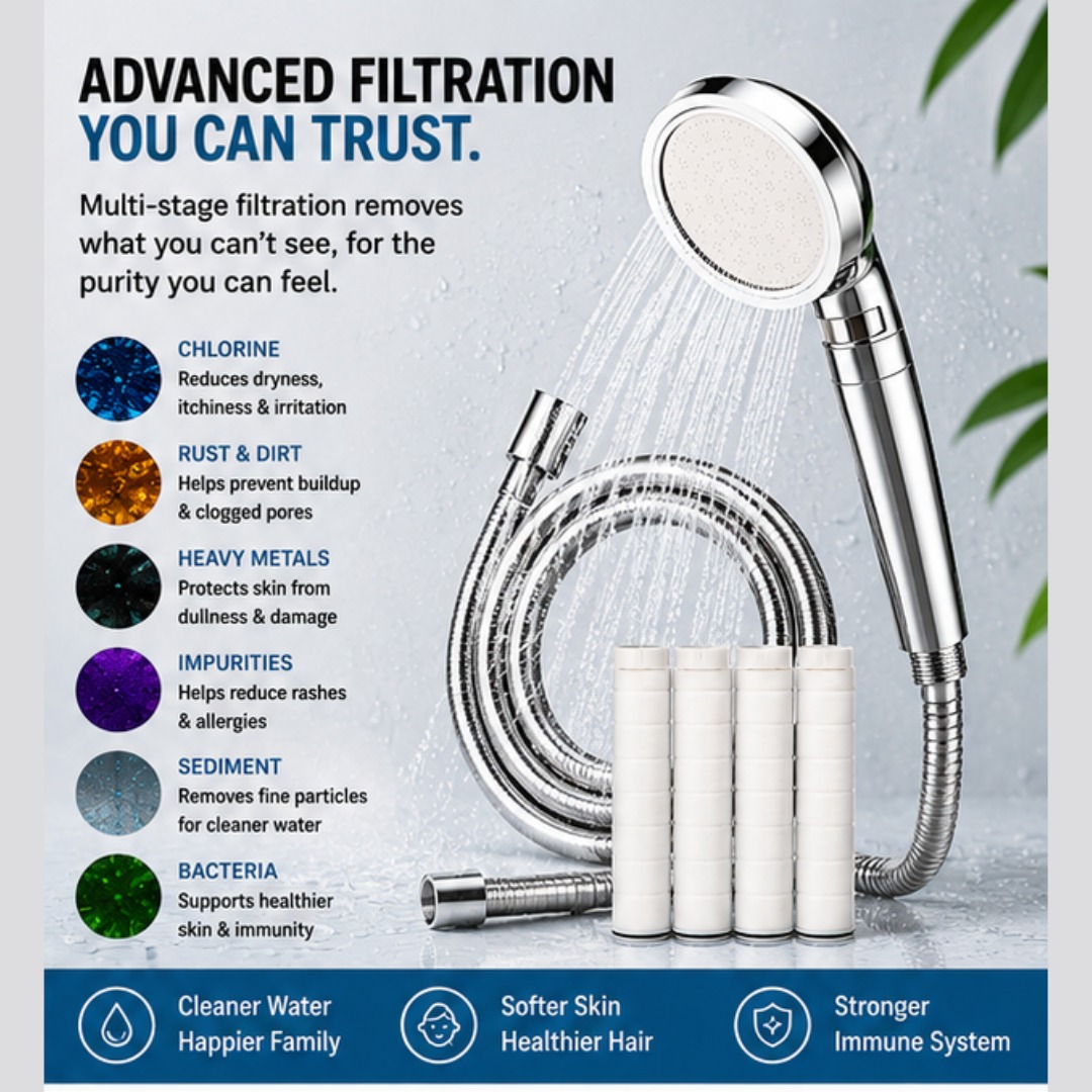 Blue Oasis Ionic Shower Filter Bundle - 6 Pcs (Chrome)