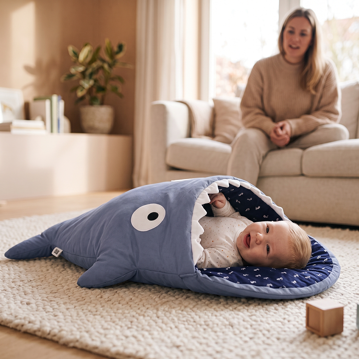 Baby Bites 2-in-1 Organic Cotton Shark Sleeping Bag and Stroller Footmuff for Toddlers