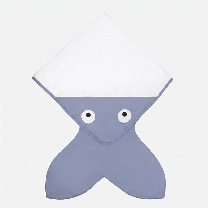 Baby Bites Premium Cotton Hooded Shark Bath Towel and Travel Swaddle for Toddlers, Multicolor