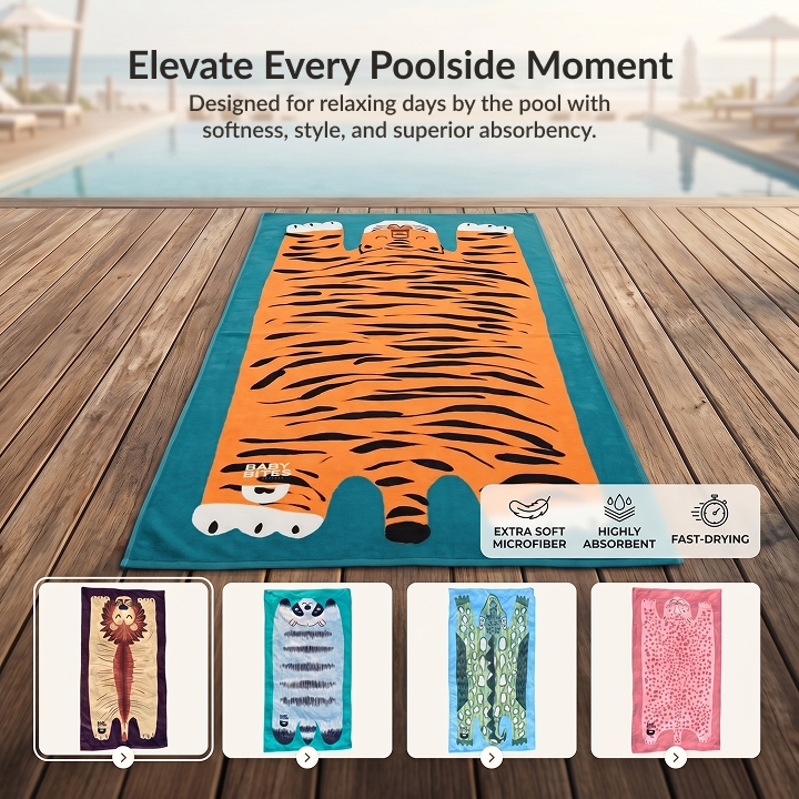 Baby Bites Premium Cotton Animal Bath Towel and Absorbent Beach Towel for Toddlers
