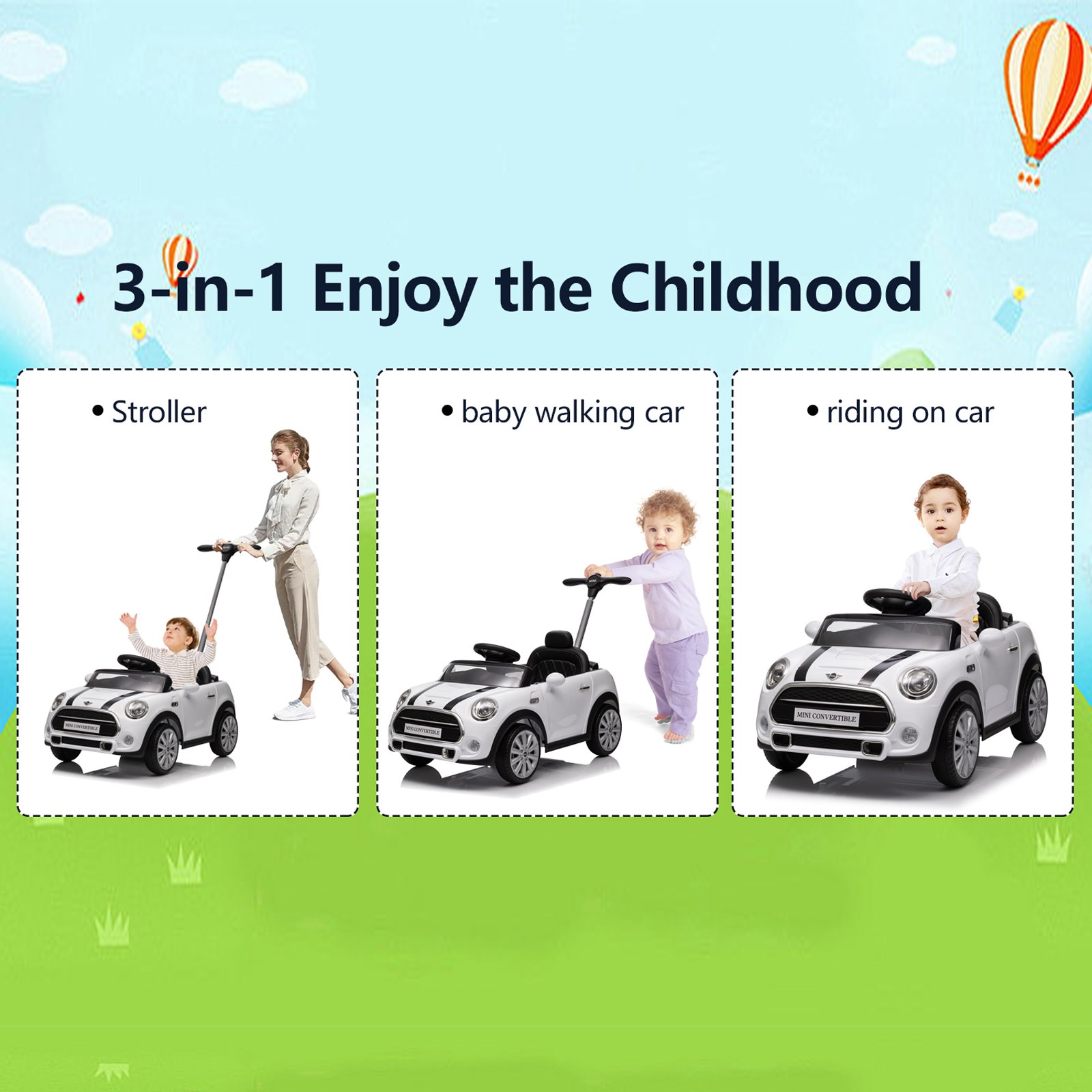 Amsham - Mini Convertible Battery-Operated Push Car Toy