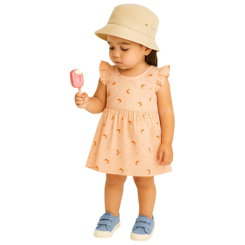 فستان لؤي للبنات بأكمام مكشكشة - برتقالي
