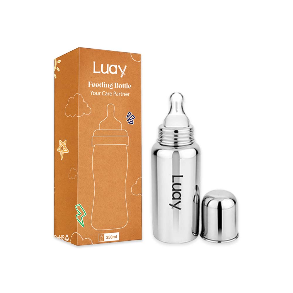 Luay - Baby Stainless Steel Feeding Bottle - Silver - 250 ml