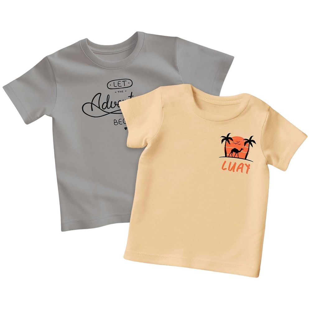 Luay Adventure & Print T-Shirts Orange/Grey - Camel - 2 Pcs