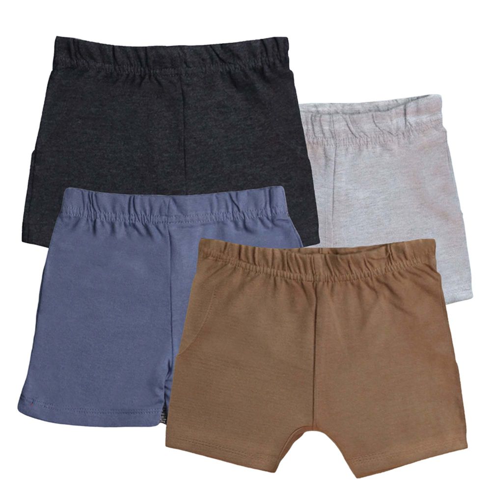 Luay Cotton Brown, Blue, & Grey Shorts - Black - 4 Pcs