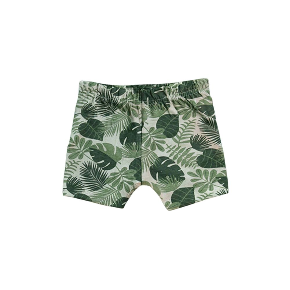 Luay Cotton Brown, , Grey & Leaves Pattern Shorts - Black - 4 Pcs