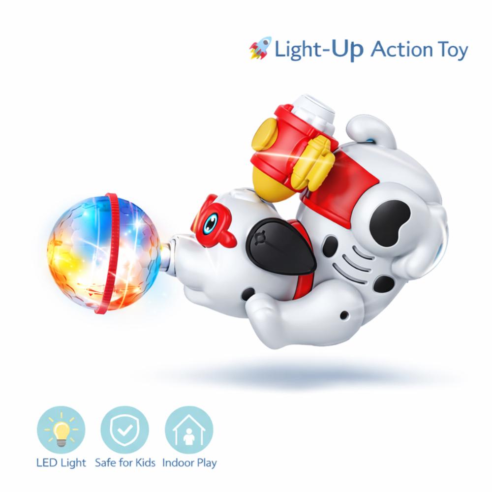 Urban Tots - Dancing Dog Toy - 360° Rotating Lights & Sound with Bump & Go Action and Water Mist Spray-White