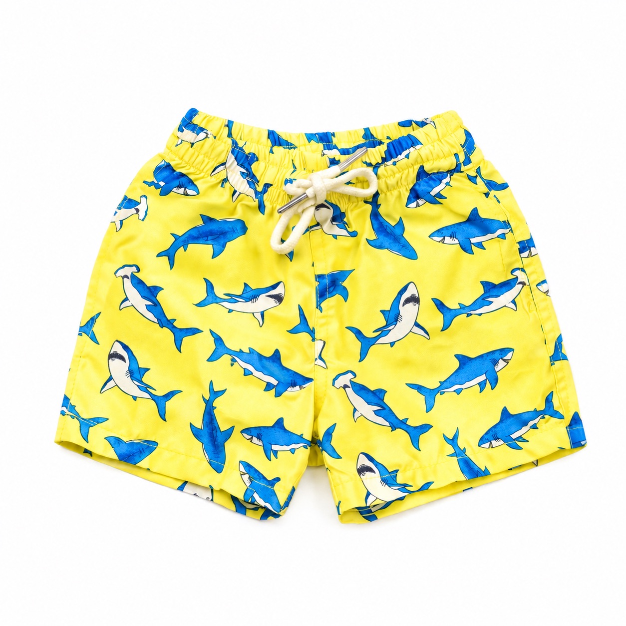 Tippy Toes - Boys Quick Dry Swim Shorts - Shark Print - Yellow