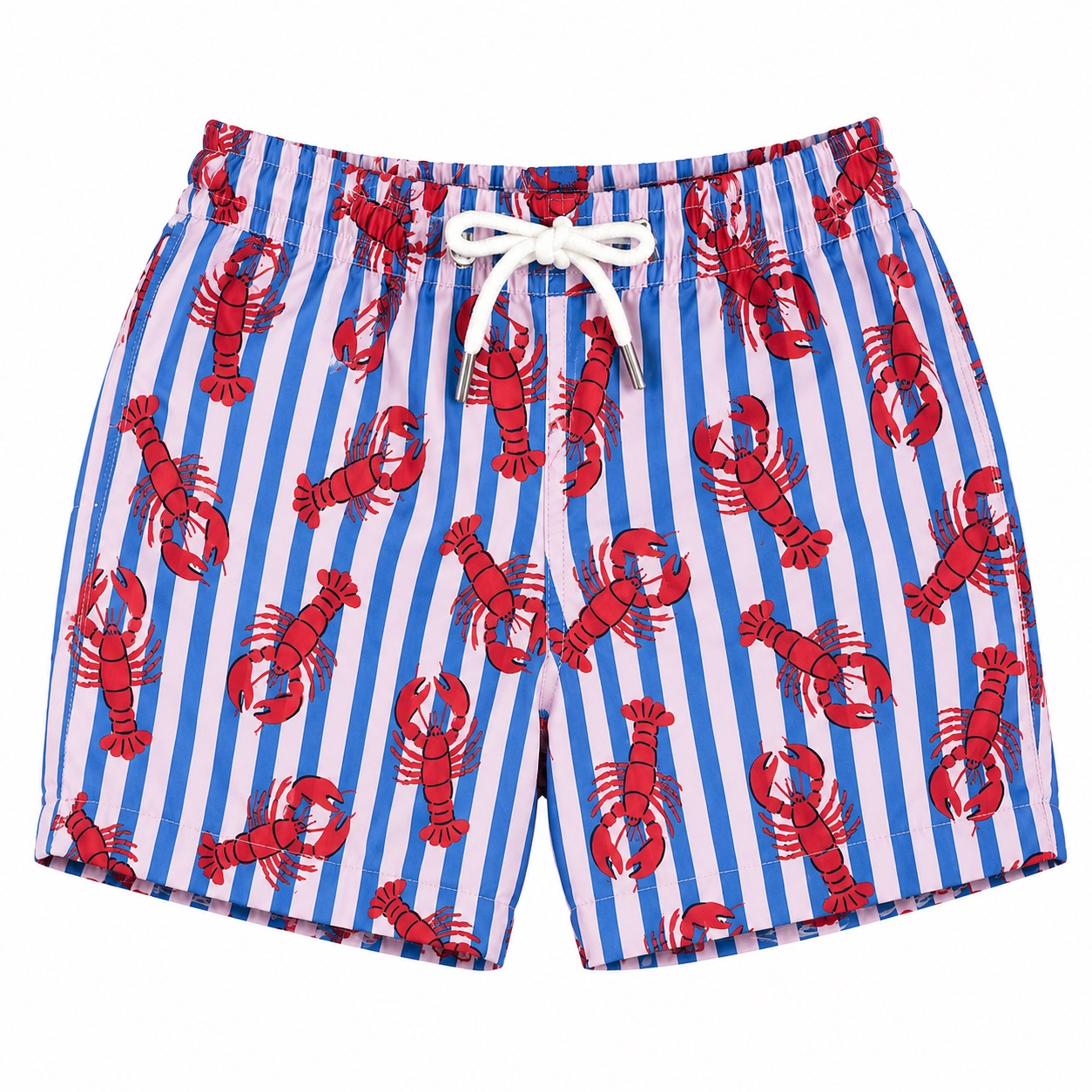 Tippy Toes - Boys Quick Dry Swim Shorts - Lobster Print - Red/Blue Stripes