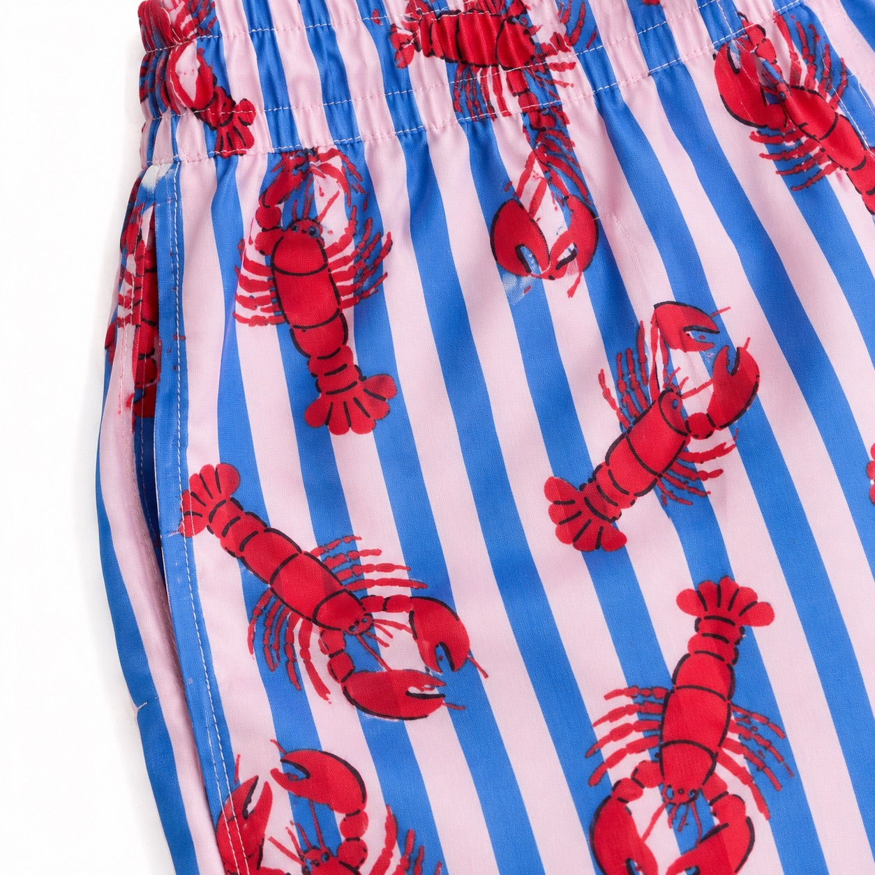 Tippy Toes - Boys Quick Dry Swim Shorts - Lobster Print - Red/Blue Stripes
