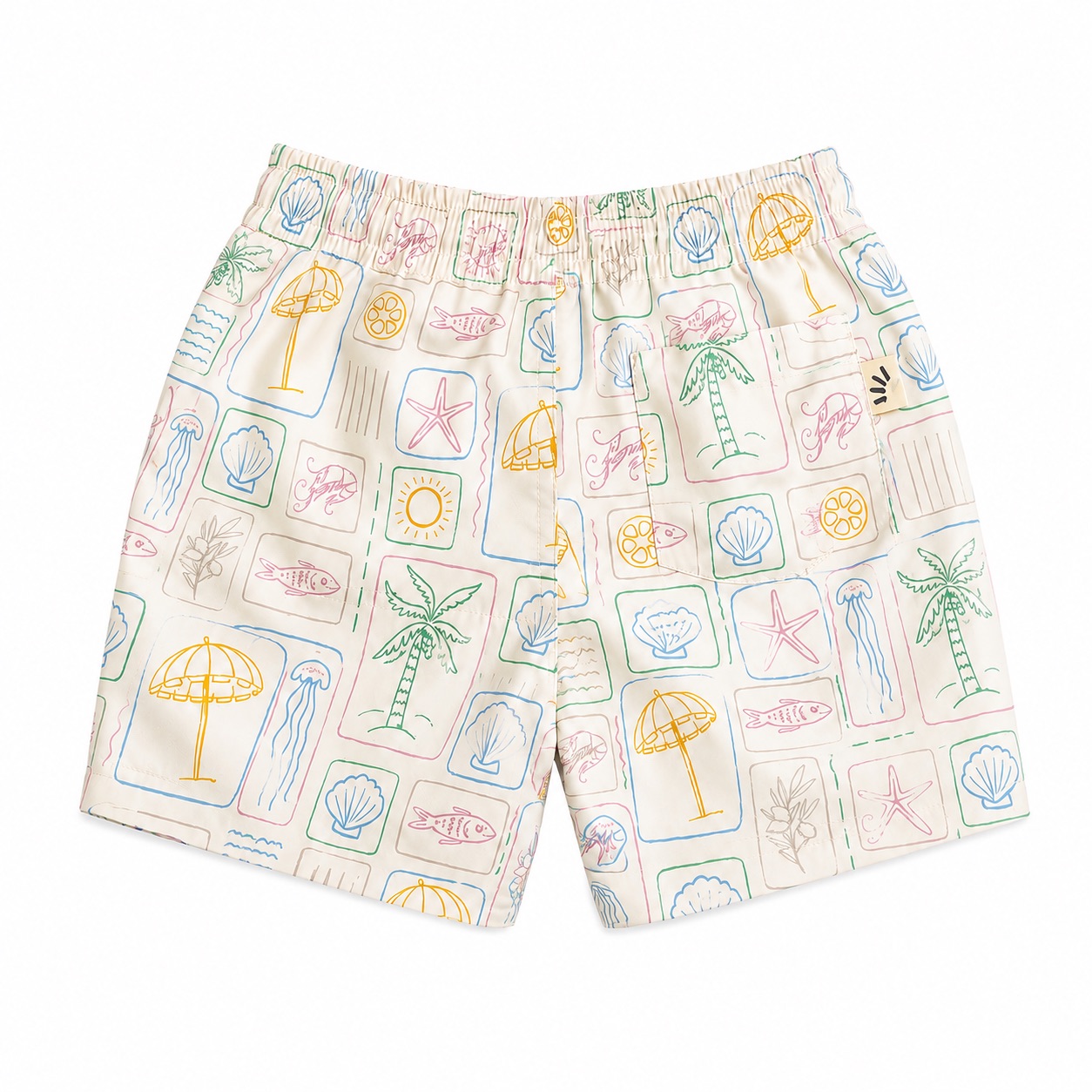Tippy Toes - Boys Quick Dry Swim Shorts - Beach Print - Ivory White
