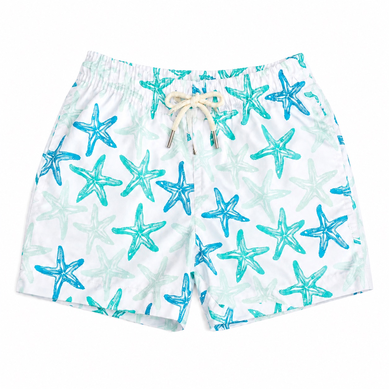 Tippy Toes - Boys Starfish Print Quick Dry Swim Shorts - White