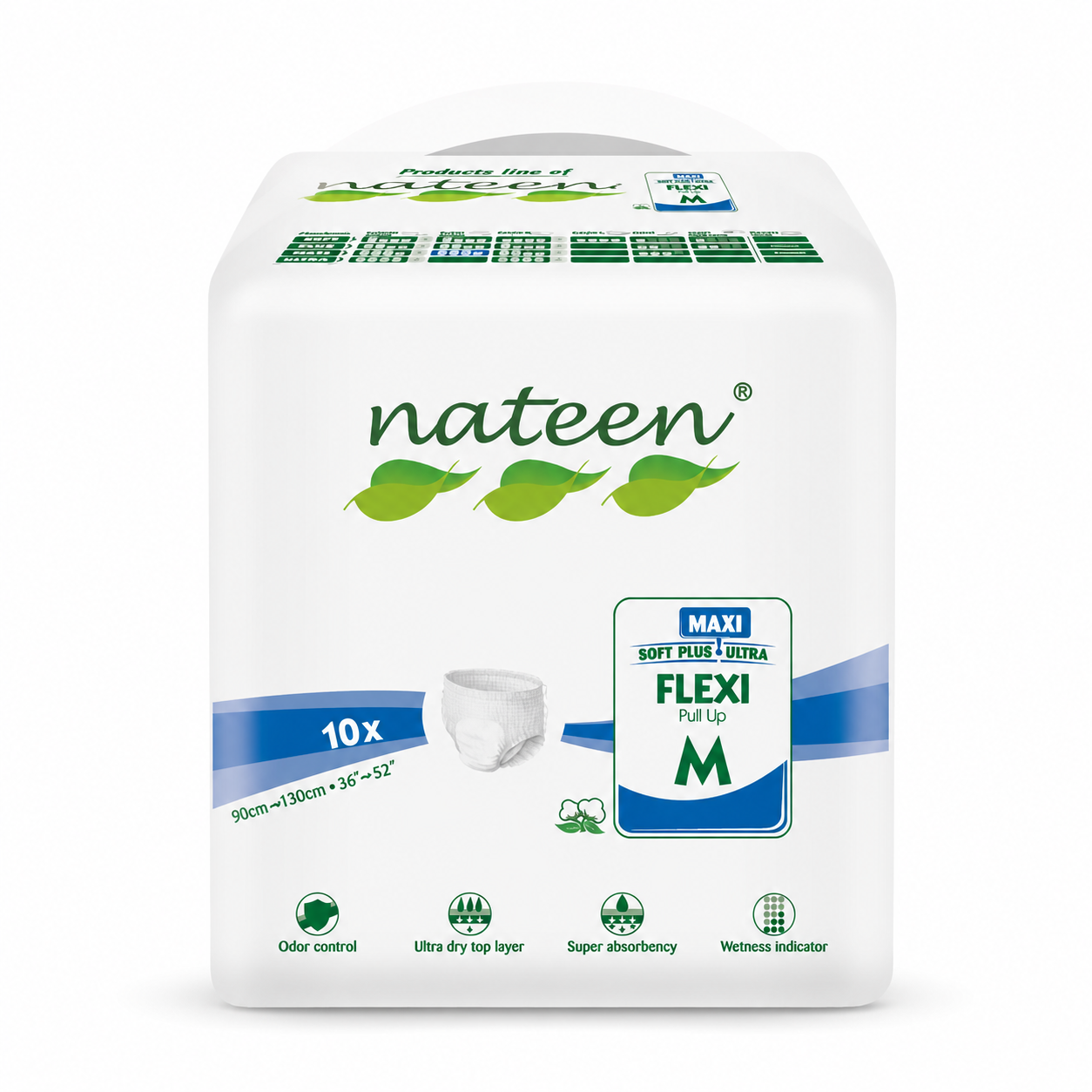 Nateen 10 Flexi Maxi Adult Pull-Up Diapers Medium 90-130cm Waist 3050ml Absorbency