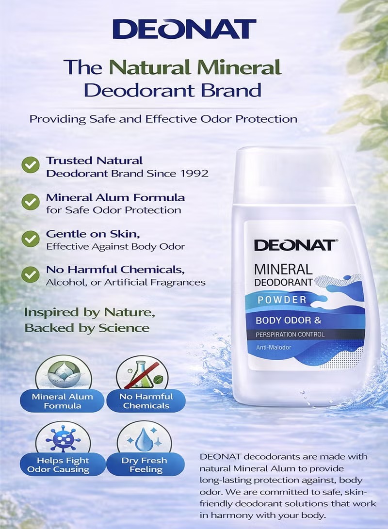 DEONAT Natural Mineral Deodorant Powder 50g Alum Body Odor & Perspiration Control