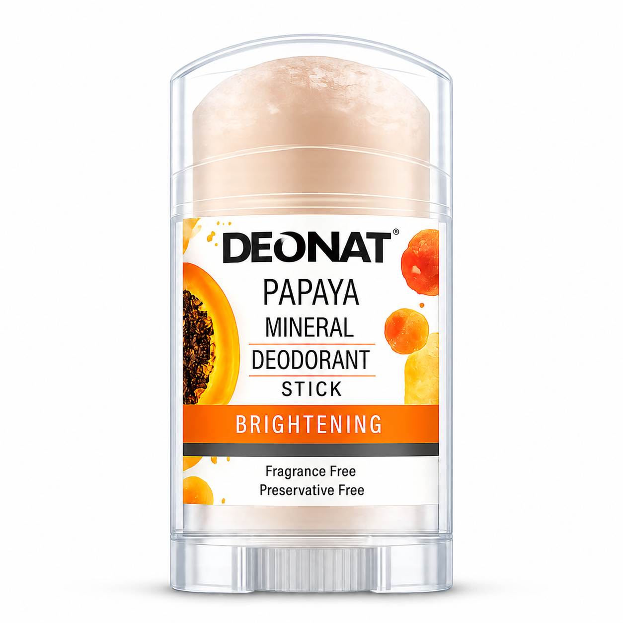 DEONAT Papaya Mineral Deodorant Stick 100g, Natural Crystal Alum, Fragrance Free, Unisex