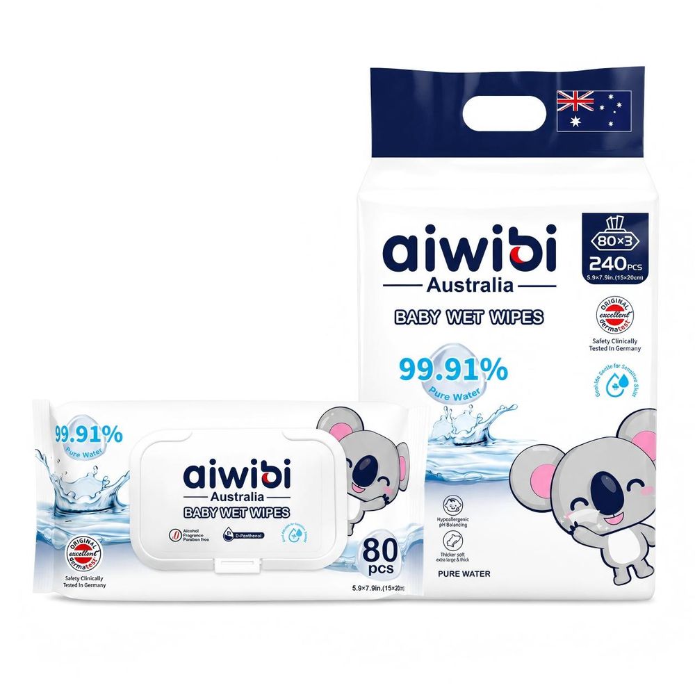 Aiwibi - Baby Sensitive Skin Wet Wipes - Pack of 3 - 240 Wipes