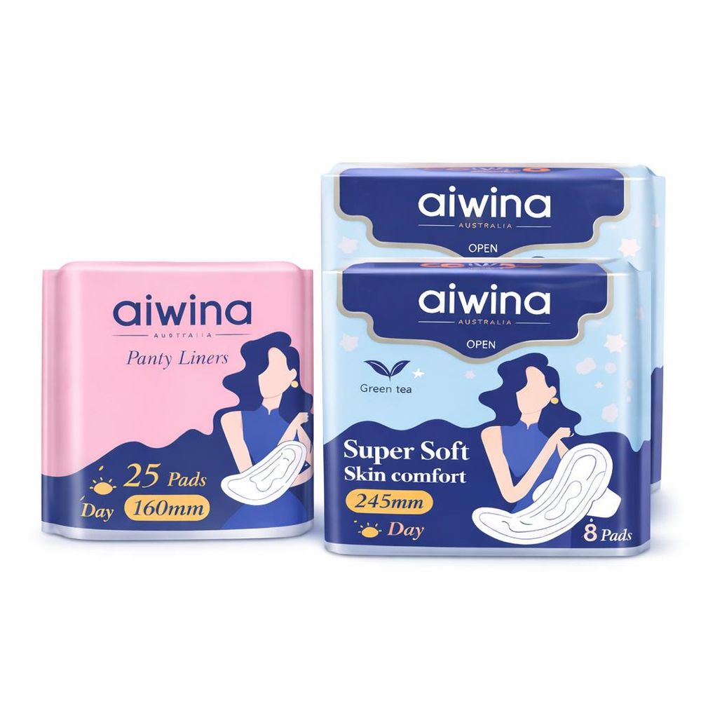 Aiwina - Panty Liners & Sanitary Pads Combo - Pack Of 3 - 41 Pcs