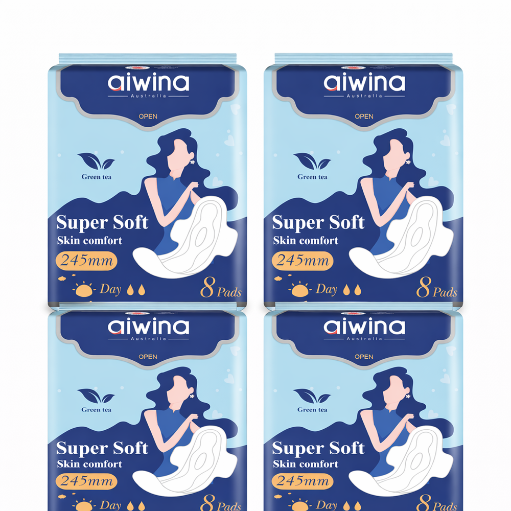 Aiwina - Day Use Sanitary Pads - Green Tea Freshness - Pack Of 4 - 32 Pcs