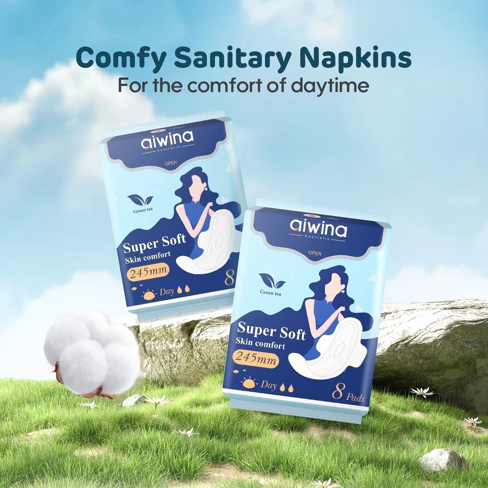 Aiwina - Day Use Sanitary Pads - Green Tea Freshness - Pack Of 4 - 32 Pcs