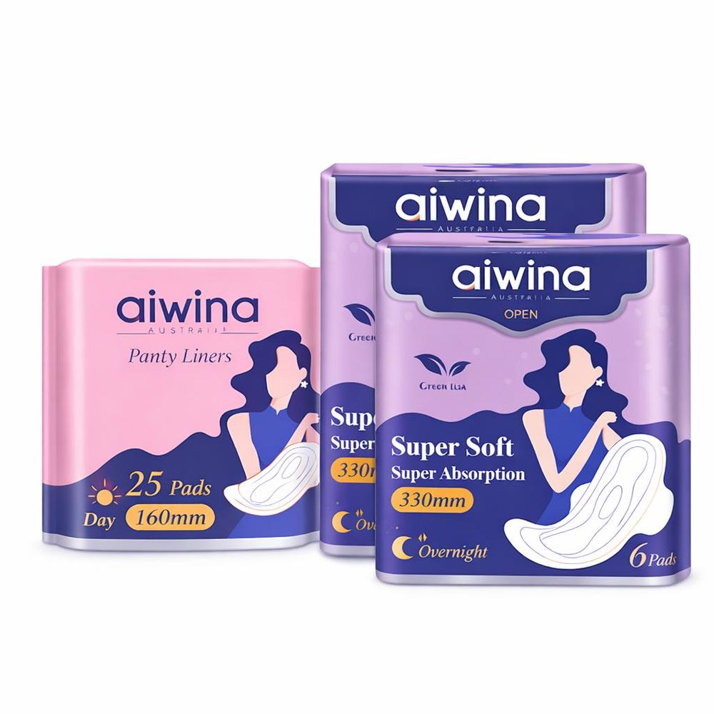 Aiwina - Panty Liners & Overnight Pads Combo - Pack Of 3 - 37 Pcs