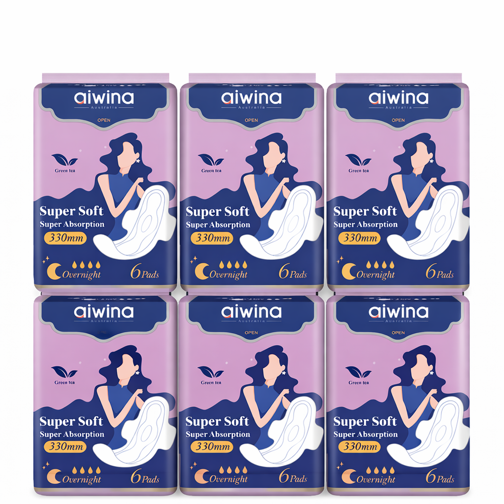 Aiwina - Overnight Sanitary Pads - Green Tea Freshness - Pack Of 6 - 36 Pcs