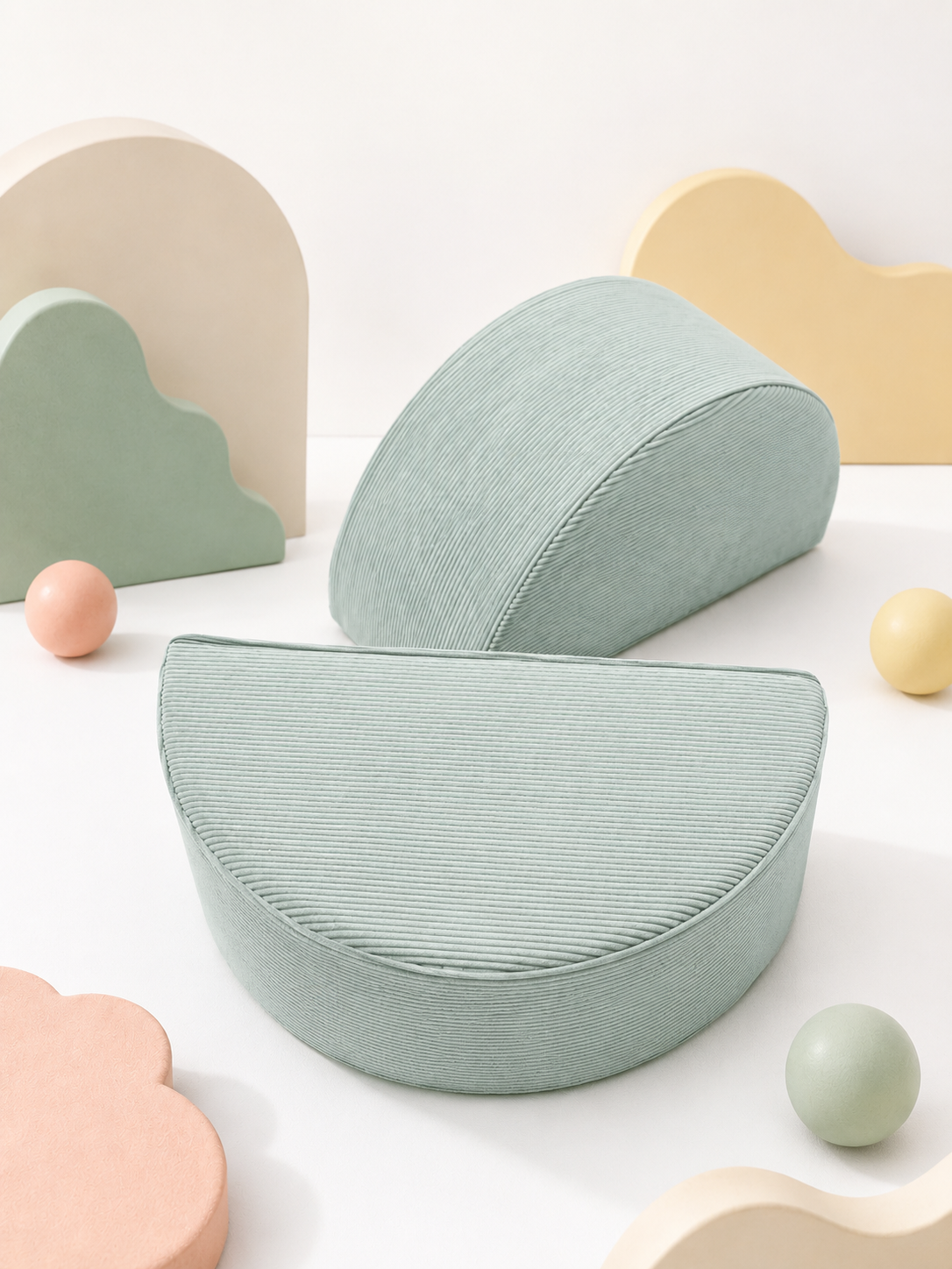 Neztly - Duo Half Round Play Sofa - Green - 2 Pcs