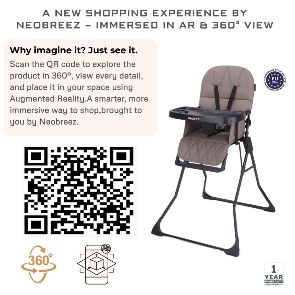 Neobreez Cris Compact Foldable Highchair For Child - Brown/Black