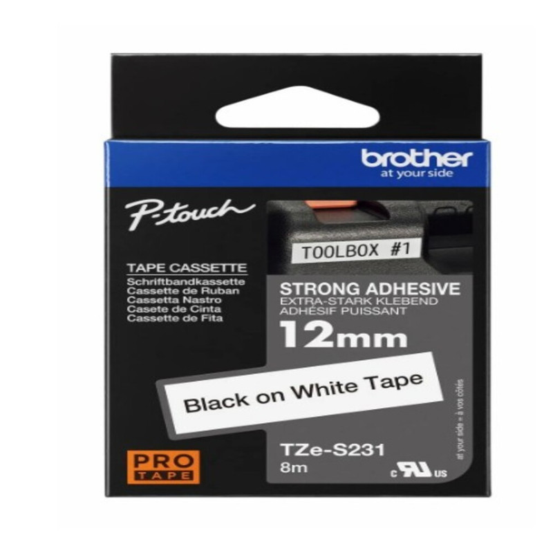 Brother - TZe-S231 Labeling Tape 12mm - Black on White