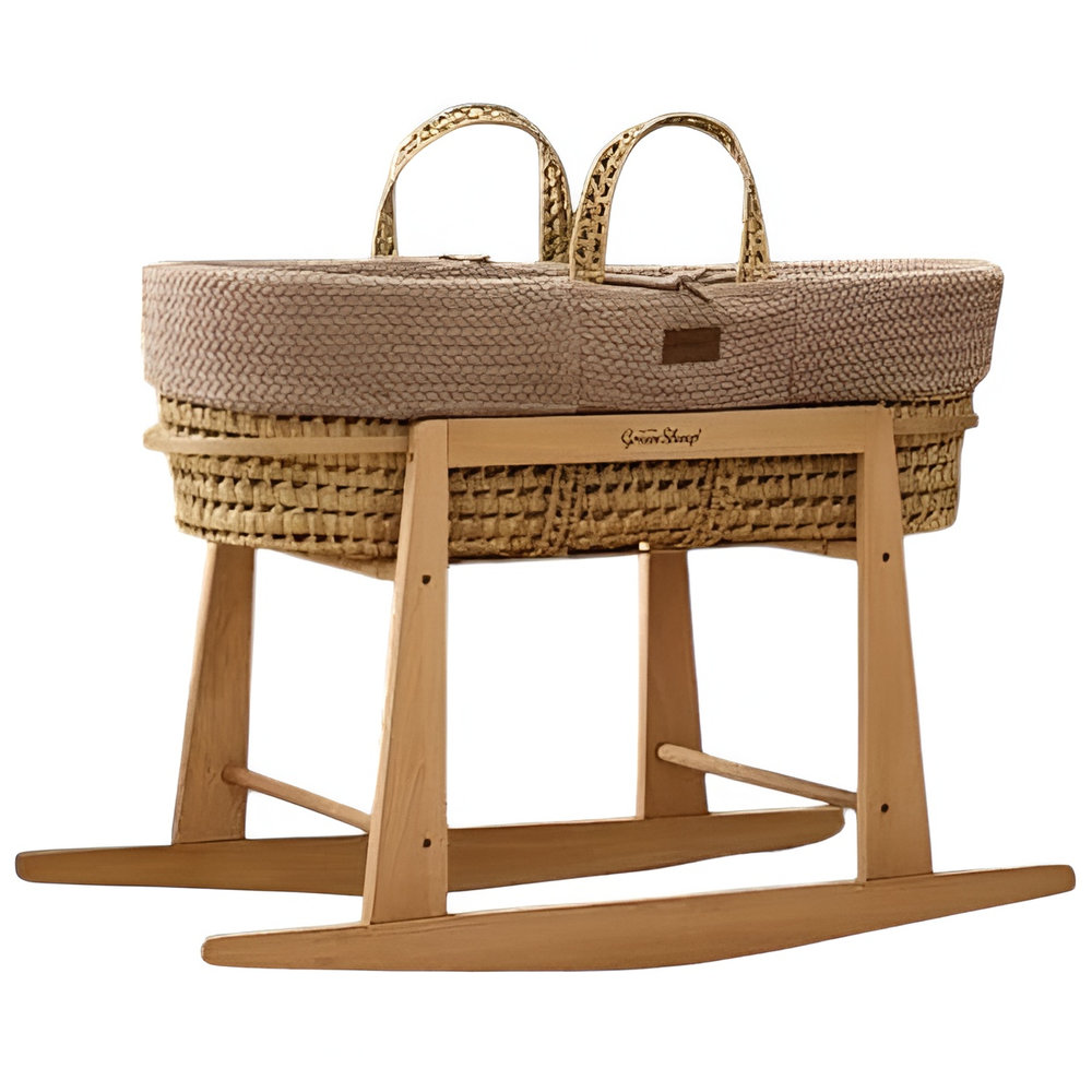 The Little Green Sheep - Natural Wheat Knit Moses Basket, Mattress & Rocking Stand