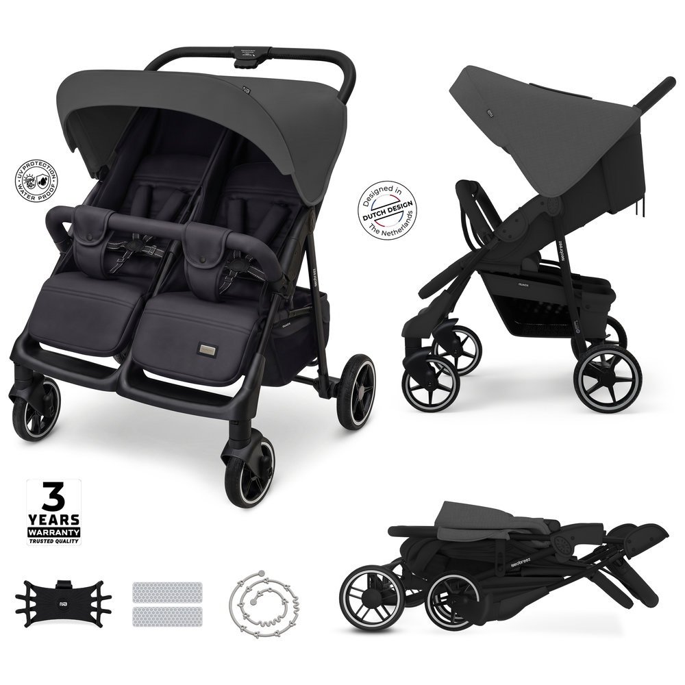 Neobreez - Duadx Twin Double Stroller - Grey/Black
