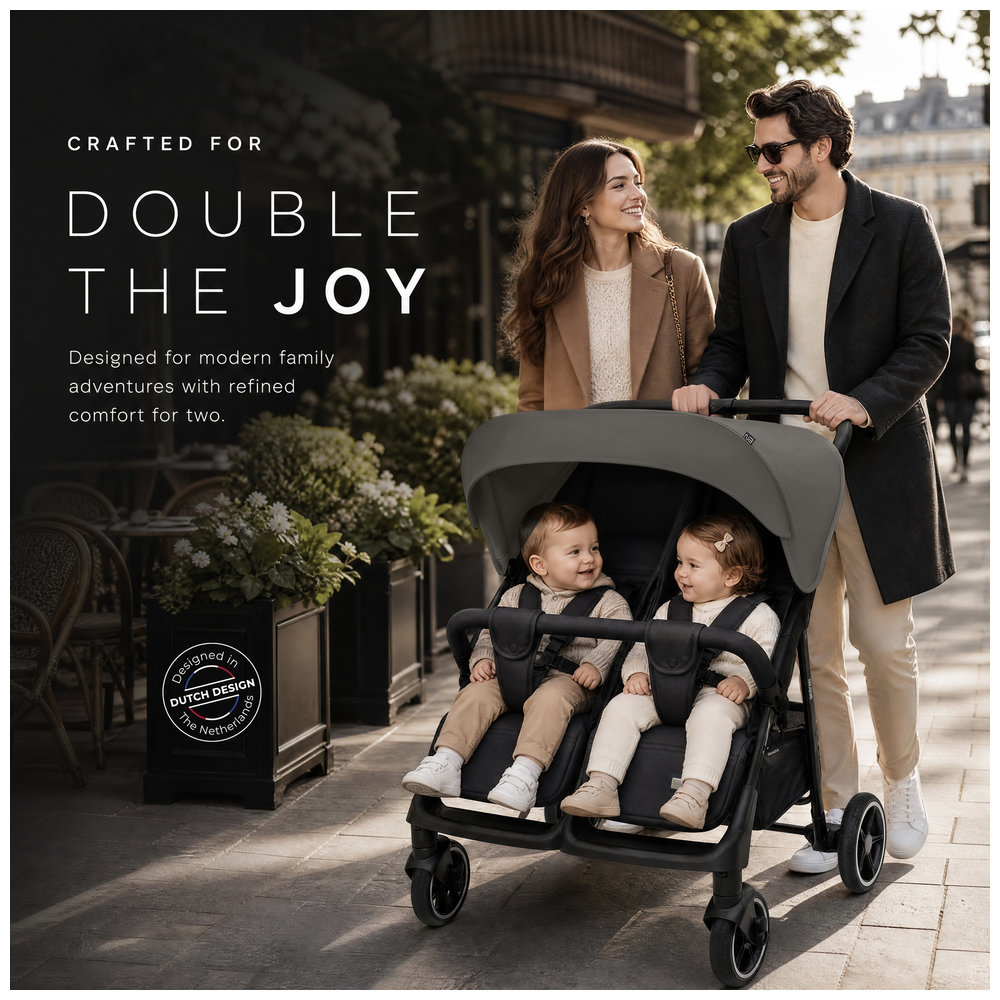 Neobreez - Duadx Twin Double Stroller - Grey/Black