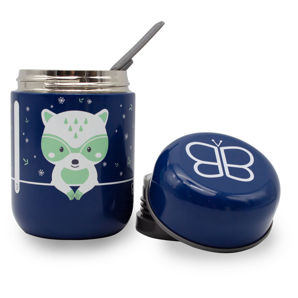 BBLuv - Thermal Food Container With Spoon - Blue - Raccoon