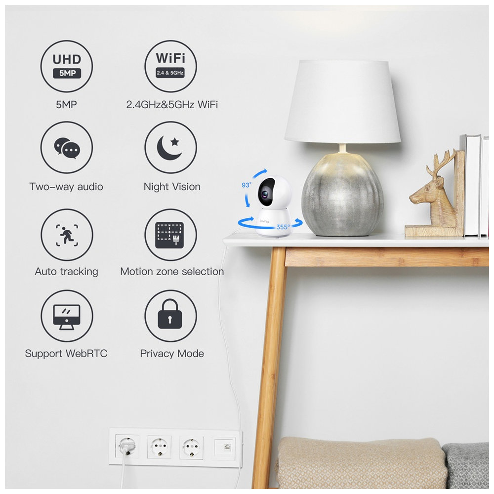 Laxihub - 5MP Wi-Fi Indoor Camera With Motion Detection - White